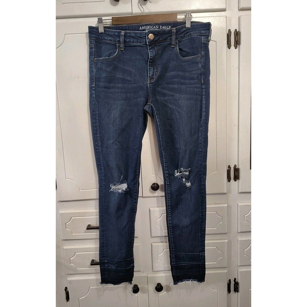 American Eagle Jegging Jeans Distressed Size 14 Reg Women's Blue